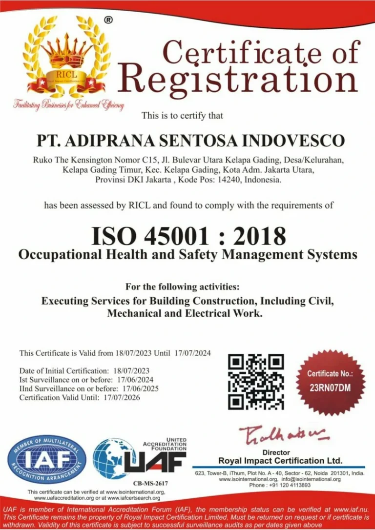 Sertifikat ISO 45001 2018, sumber: doc pribadi